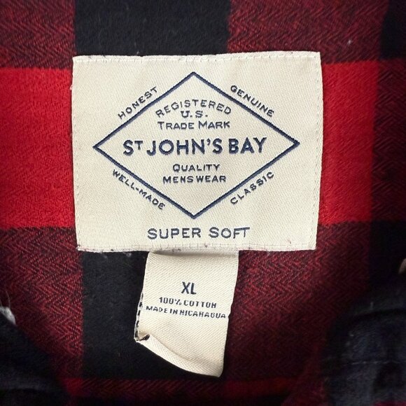 St Johns Bay Flannel Button Shirt Extra Large Red Black Buffalo Plaid Super Soft - Picture 6 of 7